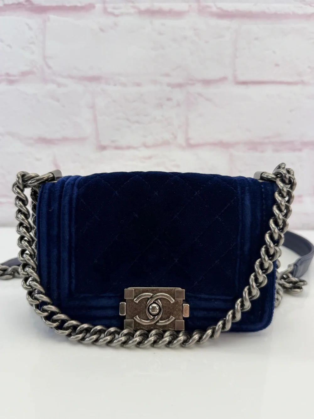 Chanel Blue Velvet Mini Boy Bag